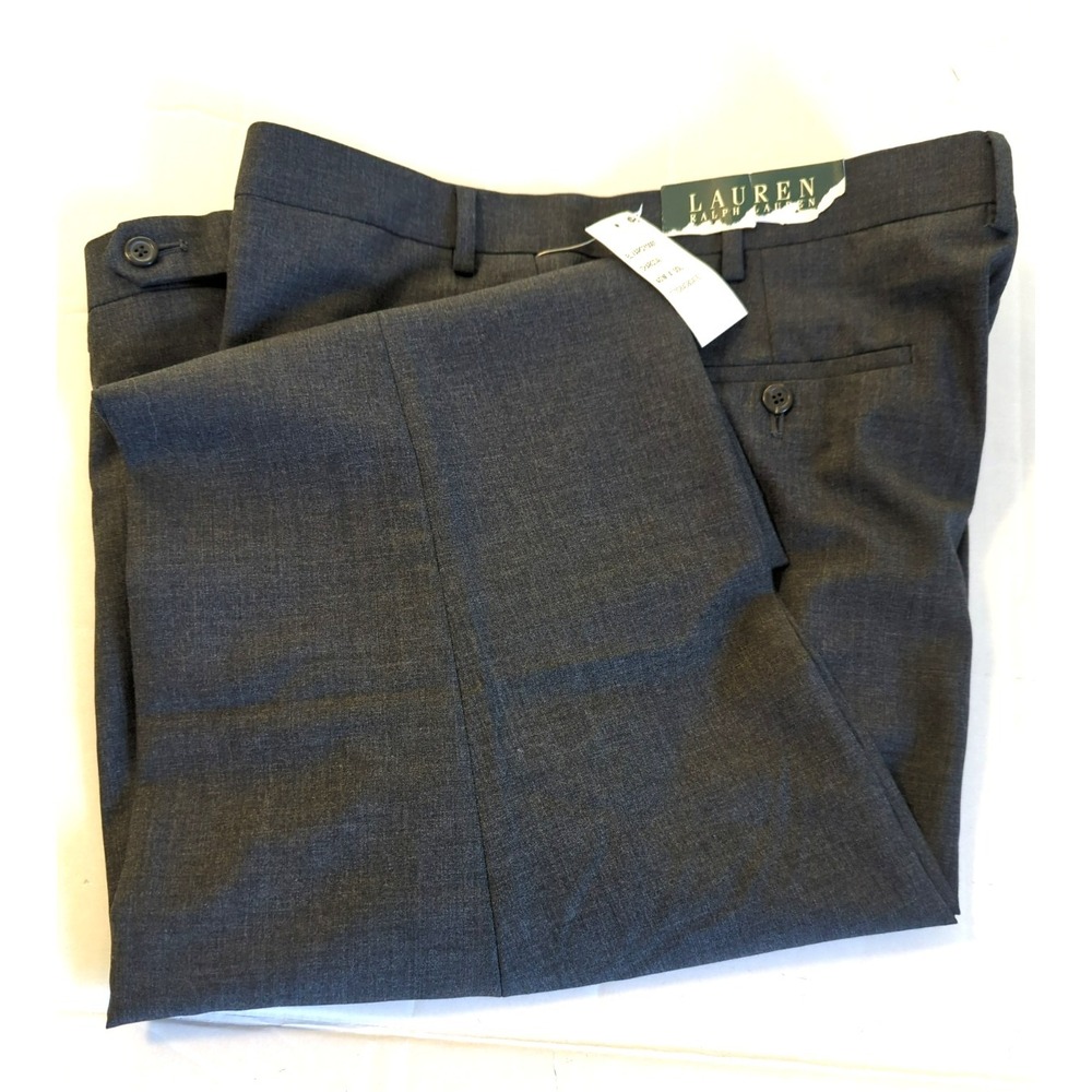 NEW Lauren Ralph Lauren Dress Pants Men 40X30 Wool Blend Charcoal Flat Front